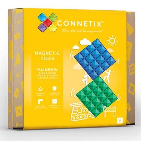 Connetix Tiles Rainbow Base Tiles, Blue & Green Pack, 2 Pieces