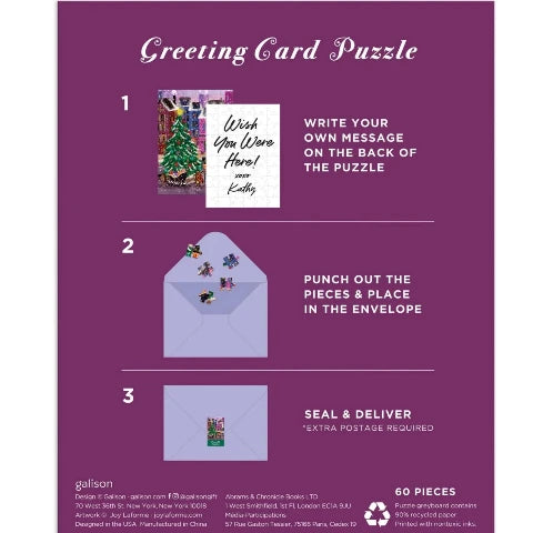 Galison Mudpuppy Puzzle Square Greeting Card - Joy LaForme Christmas Square