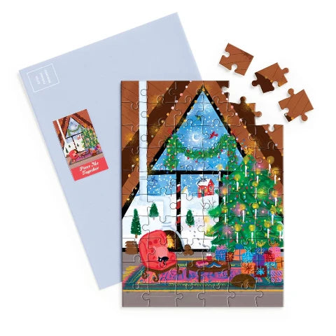 Galison Mudpuppy Puzzle Square Greeting Card - Joy LaForme Cozy Cabin