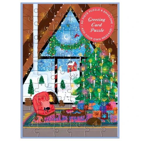 Galison Mudpuppy Puzzle Square Greeting Card - Joy LaForme Cozy Cabin