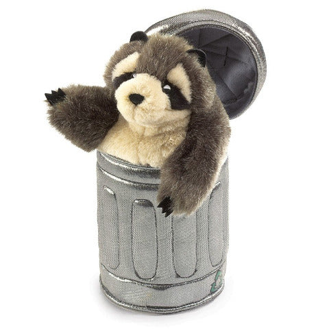 Folkmanis Puppet - Raccoon in a Garbage Can - Treasure Island Toys