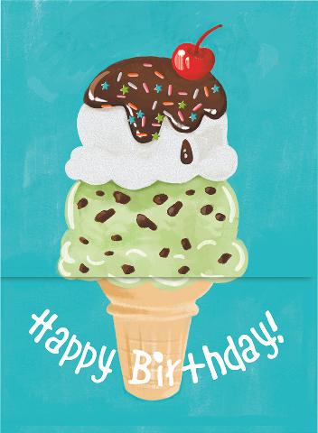 Greeting Card Birthday - Glitter Ice Cream