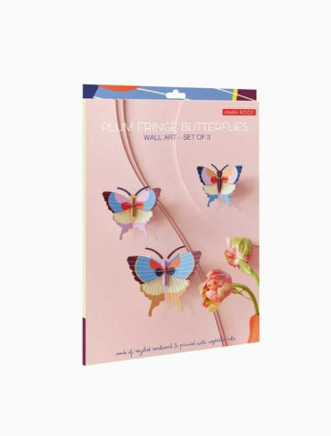 Studio Roof Plum Fringe Butterflies, Set of 3