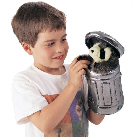 Folkmanis Puppet - Raccoon in a Garbage Can - Treasure Island Toys