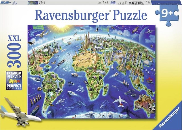 Ravensburger Puzzle 300 Piece XXL, World Landmarks Map - Treasure