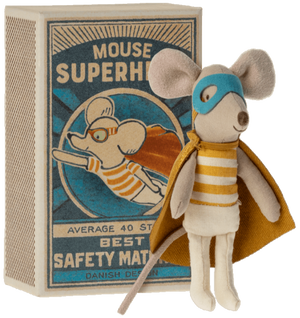 Maileg Mice Little Brother Mouse Super Hero in Matchbox - Treasure Island Toys