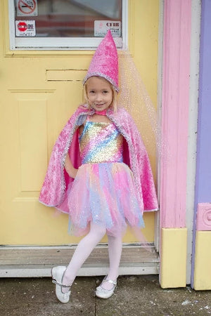 Great Pretenders Cape - Diamond Sparkle Hot Pink, Size 3-4 - Treasure Island Toys
