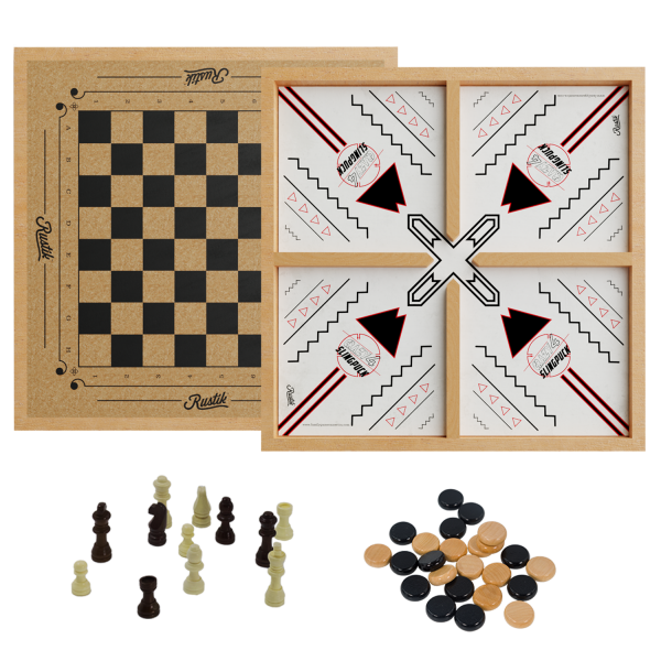 Rustik 3in1 Crazy 4 Player Sling Puck/Chess/Checkers - Treasure Island Toys