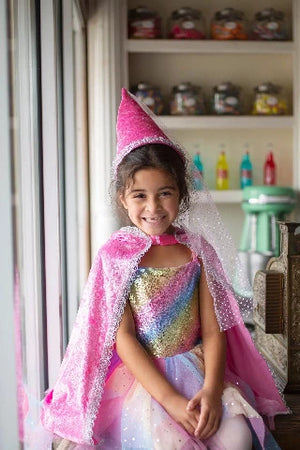 Great Pretenders Cape - Diamond Sparkle Hot Pink, Size 5-7 - Treasure Island Toys