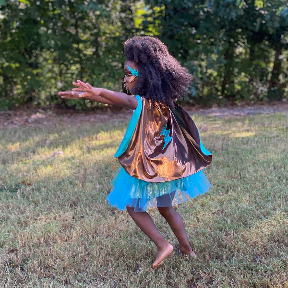 Great Pretenders Tutu - Super-Duper Cape with Mask,Teal/Copper - Treasure Island Toys