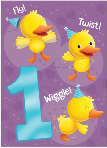 Greeting Card Birthday - Duck 1 Year - Treasure Island Toys