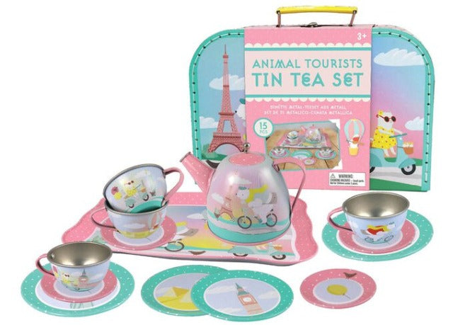 Bright Stripes Tin Tea Set Animal Tourists - Treasure Island Toys