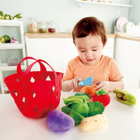 Lambs & Ivy Plush Veggie Basket Play Set - Stuffed Vegetable Toys With Squirrel, Baby Safe